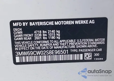 2025 BMW 3 Series 330I from USA, damaged, VIN 3MW69CW02S8E96501